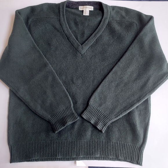 Mens Medium Banana Republic Dark Forest Green 100% Lambswool LS V-Neck Sweater - Picture 2 of 8
